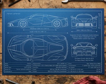 Ferrari LaFerrari Blueprint Art Print – Pen Plotted Automotive Wall Art