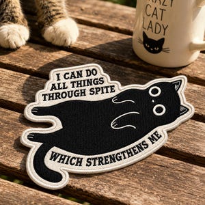 I Can Do All Things Spiteful Cat Embroidered Iron on Patch, Sarcastic Humor Patch