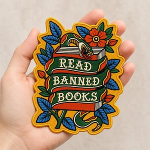 Read Banned Books Library Embroidered Iron on Patch, Book Lover Patch