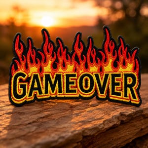 Game Over Flame Embroidered Iron on Patch, Fire Element Patch, Patches For Clothes Badges
