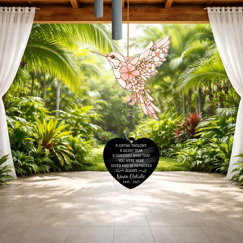 Personalized Floral Hummingbird Memorial Wind Chime, Remembrance ...