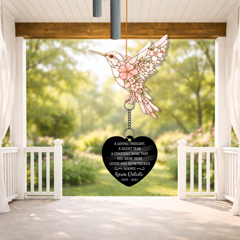 Personalized Floral Hummingbird Memorial Wind Chime, Remembrance ...