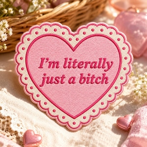 Coquette Heart Embroidered Iron on Patch, Just a Girl Aesthetic, Funny Cute Meme, Gift Ideas For Her