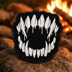 Monster Teeth Embroidered Embroidered Iron on Patch, Mouth Smile Horror Patch