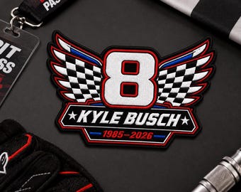 8 Forever Rowdy Embroidered Iron on Patch, Kyle Busch 18 Racing, Memorial Racing Patch