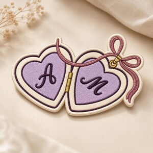 Custom Initials Heart Locket Embroidered Patch, Anniversay Gift, Hand-drawn, Ribbon, Pinterest Aesthetic