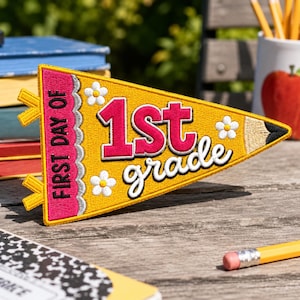 Personalized First Day of School Pennant Flag Embroidered Iron on Patch, Custom Grade Pennant Flag Patch, Back To School Kids Gift