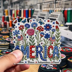 America Embroidered Patch Patriotic Floral, Iron On Patch USA 250th Anniversary 1776 2026 Freedom Independence