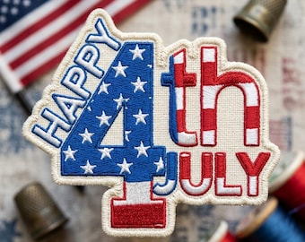 Happy 4th of July Embroidered Patch Iron On Patriotic USA Independence Day Badge for Jacket Hat