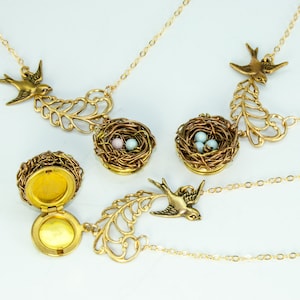 1 - 4 eggs LOCKET NECKLACE Pink and or Blue eggs U chose. Locket underneath nest. 18 Karat Gold Filled chain. Mothers sisters best friends