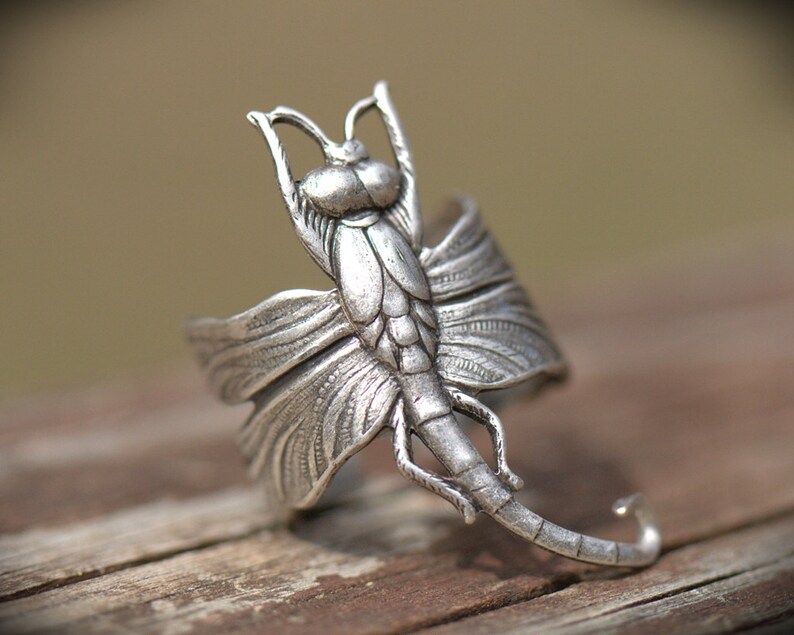 Cawsug Adjustable Dragonfly Spoon Ring - Vintage Silver Boho Thumb Ring For Women