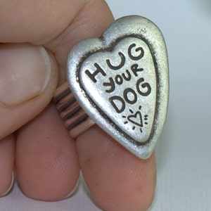 Puppy Love RING. Animal & Nature lovers. Uni-sex Gift all ages. Pet companions. Hug your dog or Cat. Silver. Canine Best friend Autumn Fall image 2