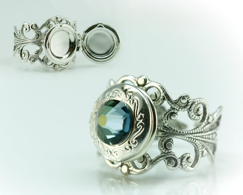 Locket Silver RING Adjustable. Gifts for Her. Swarovski Etsy