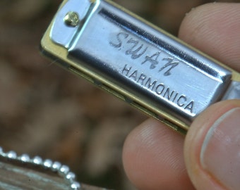 HARMONICA Necklace. WORKS. Love of Music & fun. Blues Jazz Country songs Rock n Roll, ball chain, silver, musician, educational, for him