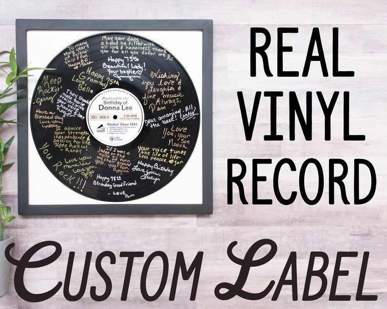 Signature Keepsake Guestbook alternative. Personalized guest book music record wall art. Wedding, 25th 50th anniversary engagement gift idea image 1