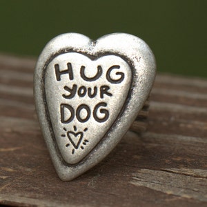 Puppy Love RING. Animal & Nature lovers. Uni-sex Gift all ages. Pet companions. Hug your dog or Cat. Silver. Canine Best friend Autumn Fall image 1