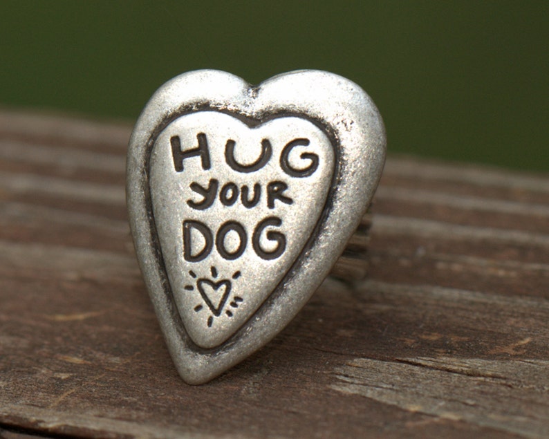 Puppy Love RING. Animal & Nature lovers. Uni-sex Gift all ages. Pet companions. Hug your dog or Cat. Silver. Canine Best friend Autumn Fall image 1