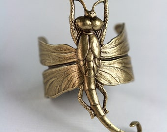 RING Dragonfly bronzed brass. Adjustable. Art Nouveau, Steampunk Victorian, Nature Dragon fly, Gothic, Medieval, Gold or silver versions