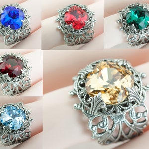 CITRINE RING Emerald Ruby Aquamarine Topaz Garnet November birthstone Silver Ring Women size 4-10 Art deco Vintage. Gift for her wife fiancé