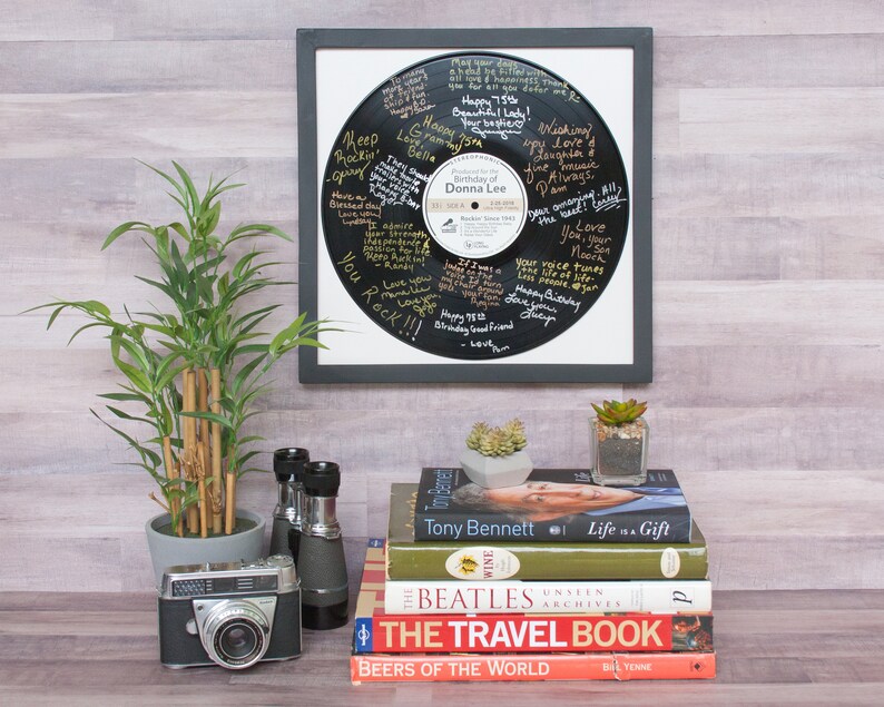 Signature Keepsake Guestbook alternative. Personalized guest book music record wall art. Wedding, 25th 50th anniversary engagement gift idea image 2