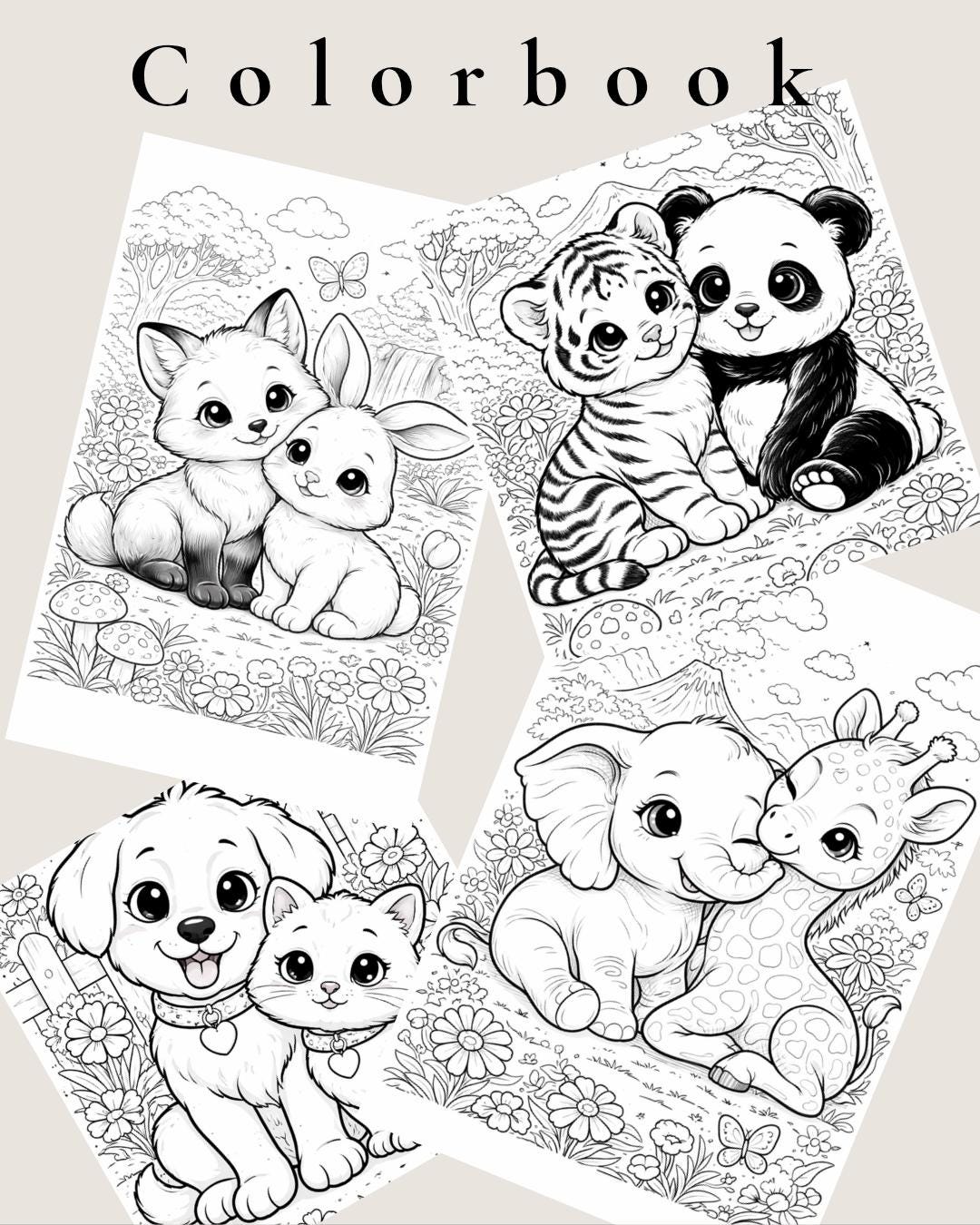 Cute Animals Coloring Pages – Set of 4 Digital Prints for Kids & Adults ...