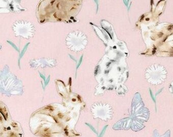 Minky fabric by the yard- Bunny Dreams Digital Cuddle® Pink- butterfly flowers Shannon Fabrics one yard