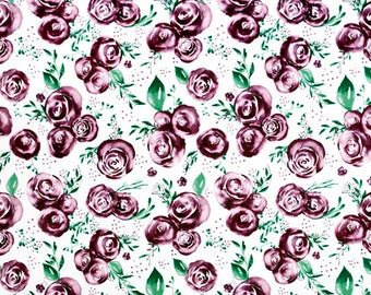 Roses Minky fabric by the yard - Rosa Digital Cuddle® Rosewater - purple pink rose print minky - minky cuddle one yard - shannon fabrics