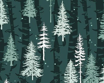 Minky Fabric By the Yard- McKay Manor Boreal Forest Digital Cuddle® Evergreen by shannon fabrics - tree forest birch pine Fir