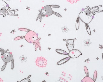 Minky fabric by the yard- Shannon Studios Bunny Hop Cuddle Minky in blush pink and gray- Shannon Fabrics one yard
