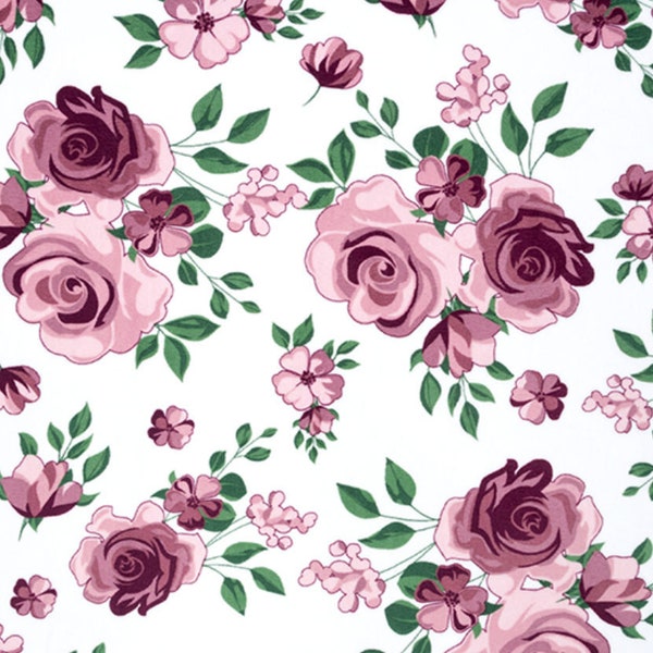 Rose Minky fabric by the yard - Rose bouquet Digital Cuddle® plumbwine - raspberry and burgundy rose print minky - shannon fabrics