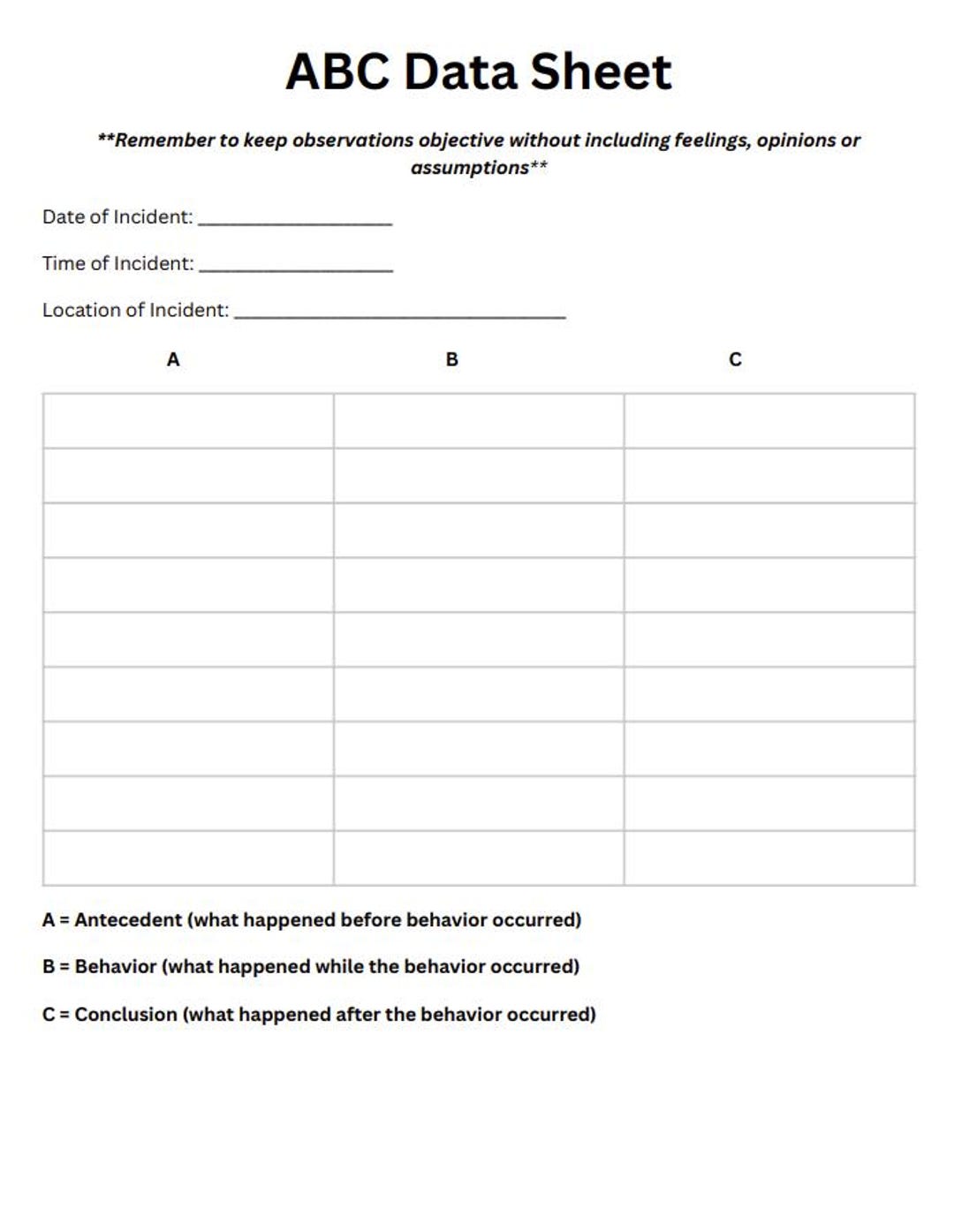 ABC Behavioral Data Sheets for Autism Parents and Clinicians - Etsy