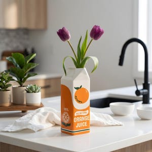 Apelsinjuicekartong Keramikvas, Lekfull Köksinredning, Modern Blomhållare