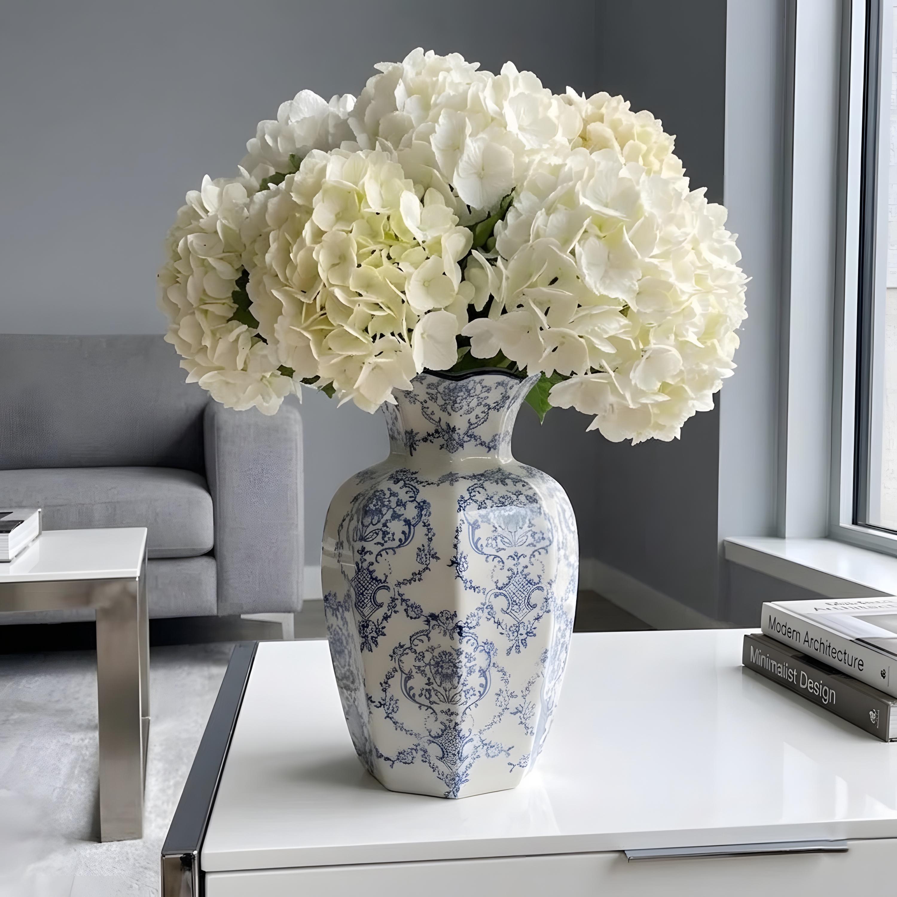 Blue White Ceramic Chinoiserie Vase Set, Vintage Floral Porcelain Home ...