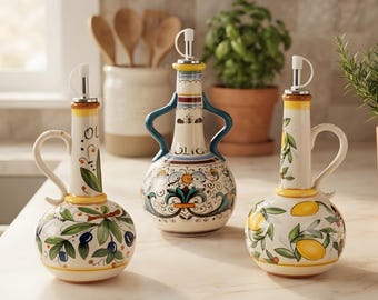 Dosatore per olio d'oliva in ceramica, bottiglia decorativa per olio con beccuccio versatore, decorazione per cucina in stile mediterraneo