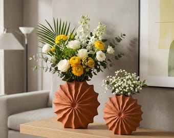 Sculptural Shell Ceramic Vase, Modern Terracotta Table Decor