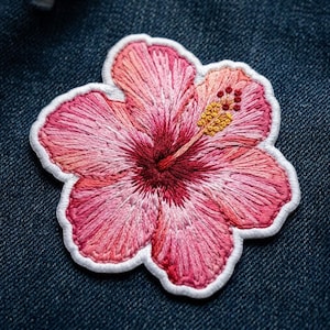 Hibiscus Flower Patch – Embroidered Tropical Floral Iron-On Badge