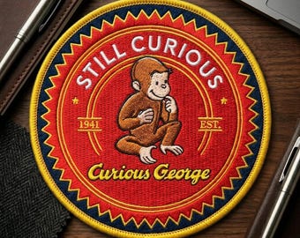 Curious George Patch, Cartoon Monkey Embroidered Iron On Sew On Patch for Jacket Hat Backpack