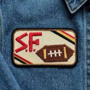 SF Football Patch, San Francisco Football Fan Patch, Embroidered Iron On Sew On Patch for Jacket Hat Backpack