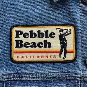 Pebble Beach California Patch, Pebble Beach Coastal Patch, Embroidered Iron On Sew On Patch for Jacket Hat Backpack