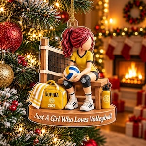 Adorno navideño personalizado de voleibol para niña, acrílico plano 2D, regalo de recuerdo para atleta con nombre personalizado