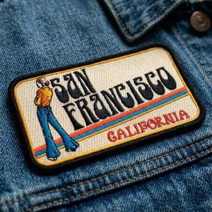 San Francisco Hippie Patch, Retro Flower Power Patch, Embroidered Iron On Sew On Patch for Jacket Hat Backpack