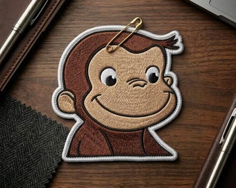 Curious George Monkey Patch, Cute Cartoon Animal Embroidered Iron On Sew On Patch