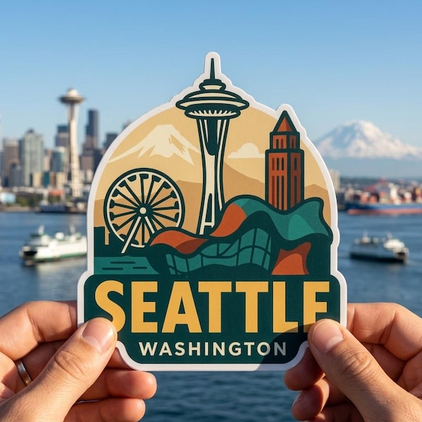Seattle Washington Skyline Sticker – Travel Souvenir, Backpack Decal