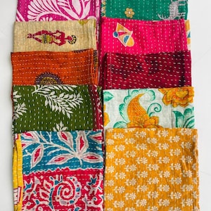 Kantha Kitchen Towel- Assorted | Vintage Kantha Napkins | Colorful Recycled Dish Towel | Handmade Patchwork Tee Napkin