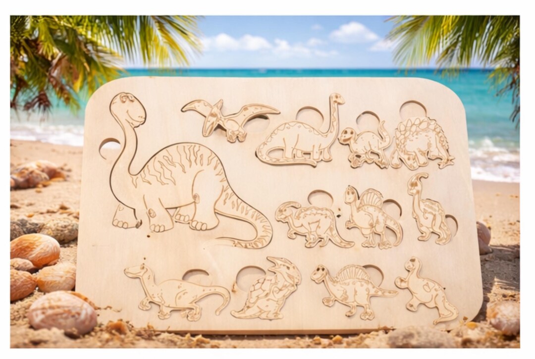 Wooden Dinosaur Puzzle | Montessori Learning Toy for Toddlers, Laser ...