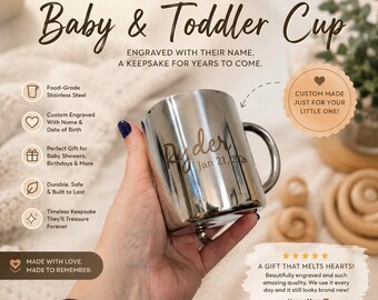Personalized Stainless Steel Baby Cup | Custom Engraved Name, Birth Date Keepsake