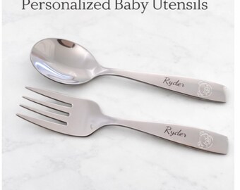 Personalized Baby Utensil Set | Engraved Stainless Steel Toddler Utensils