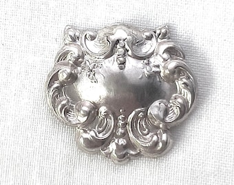 Sterling Silver Micro Luggage Tag Charm or Pendant, Baroque Repousse' Style, 1", Vintage, Ready to engrave, Made in USA, pack of 2