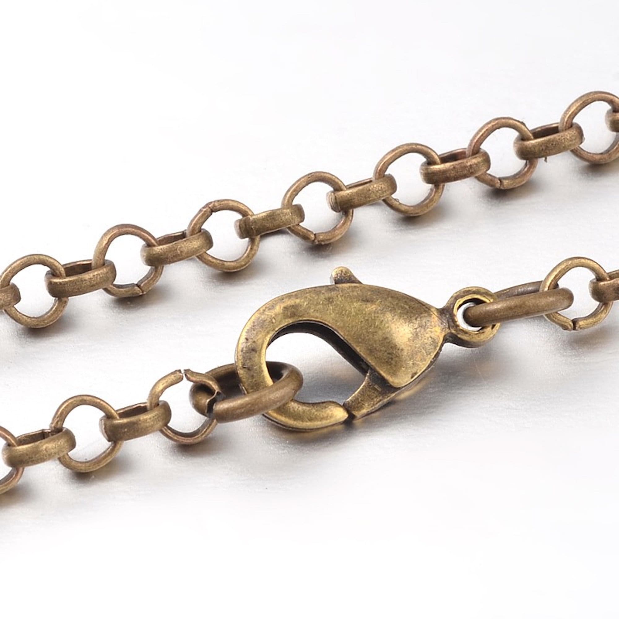 Rolo Chain Necklace, 18" with lobster, claw, clasp attached, Antique Gold Bronze, Pack of 10
