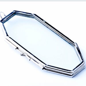 Glass Locket Pendants wholesale BULK Buy, Photo Frame,  3&quot; Octagon elongated, 2 Hinged silver Panes, FREE shipping, pack of 50